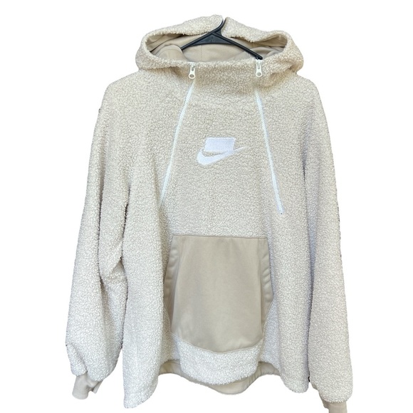 NIKE WOMEN'S NSW HALF ZIP SHERPA PULLOVER STREETWEAR HOODIE IVORY SIZE M - Picture 1 of 14